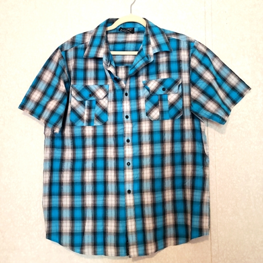 IRREVERENT SHORT SLEEVE BUTTON UP SHIRT...SIZE-LARGE